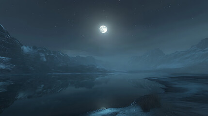 Serene Moonlit Lake in the Mountains 