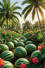 Fototapeta premium a_tropical_watermelon_farm_surrounded