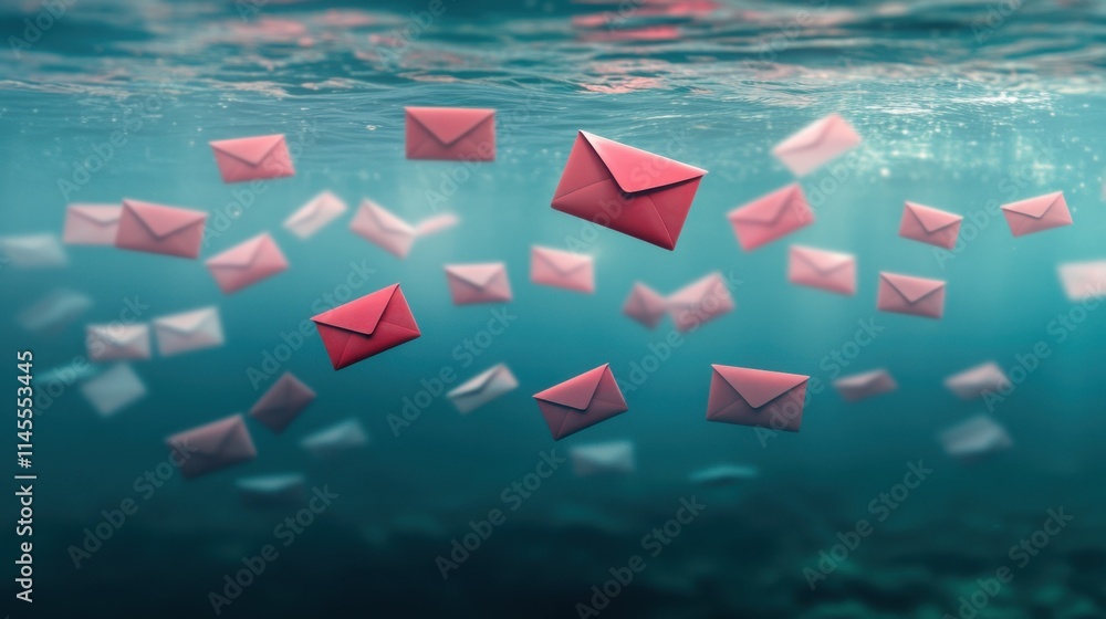 Poster cybersecurity risks: suspicious emails in inbox, awareness concept with unknown messages, internet s