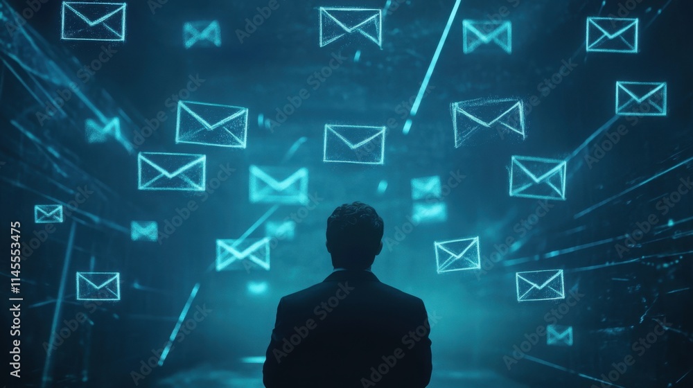 Poster cybersecurity risks: suspicious and unknown emails in email inbox screenshot