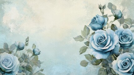 Timeless Vintage Blue Rose Border: Elegant & Romantic Design for Invitations and Banners