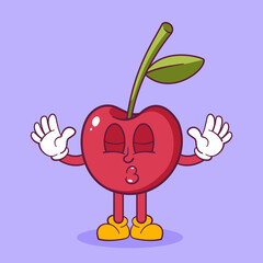 Cherry mascot cartoon hand drawn illustration