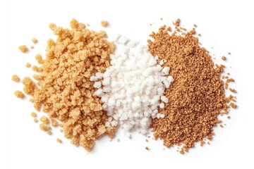 Three Types Of Sugar Crystals Arranged Neatly