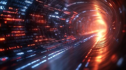 Fototapeta premium Abstract tunnel with glowing data streams.