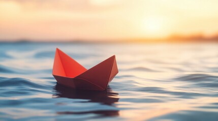 Sailing Through Economic Turmoil: Paper Boat Symbolizing Financial Struggle and Recovery Concepts
