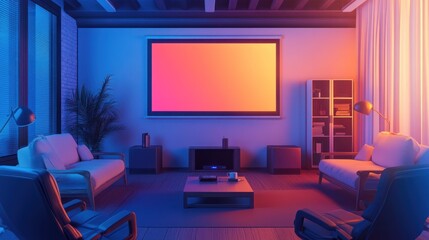 Modern Home Theater Room with Ambient Lighting