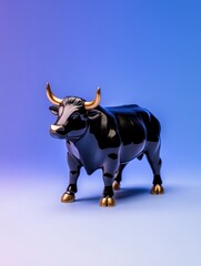 Creative black bull figurine display studio setting product photography artistic environment close-up perspective unique design