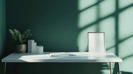 Serene Minimalist Home Office Desk Setup with Natural Light and Greenery