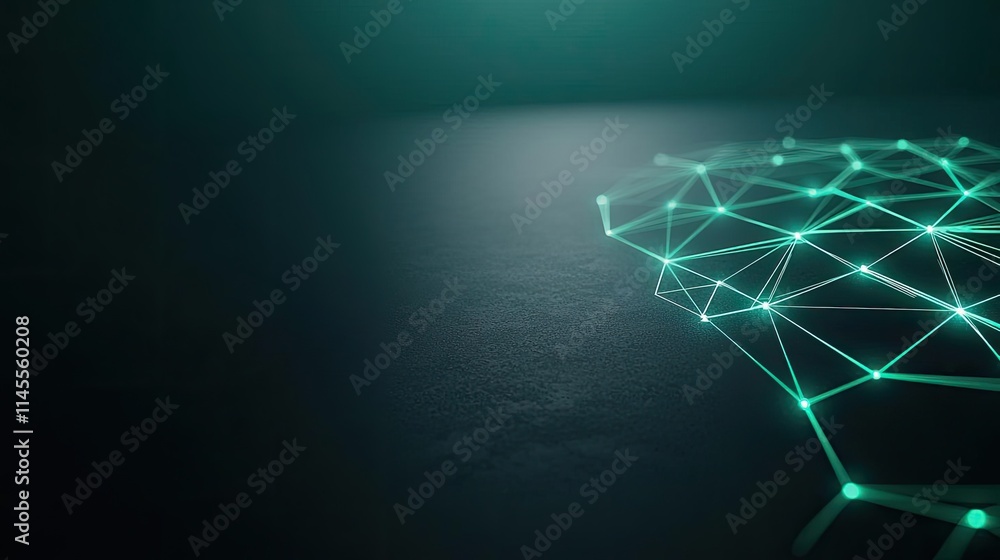 Poster capital cost idea. abstract digital network with glowing nodes and lines on dark surface.