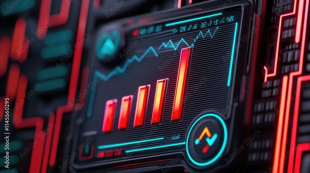 Poster inventory management idea. futuristic data visualization with vibrant graph elements and neon aesthe
