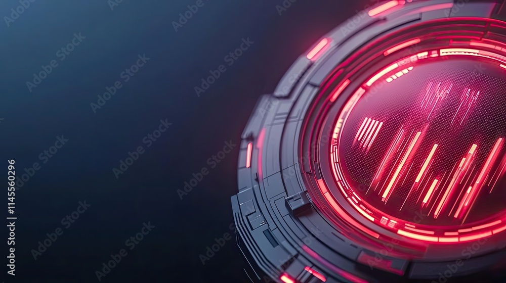 Aufkleber inventory management idea. futuristic technology design featuring a glowing red interface element.