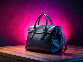 Long Exposure Black Bag Pink Table Photography - Surreal Night Photo, Dark Mysterious Still Life, Pink Background, Abstract Art