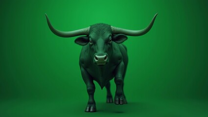 green color aggressive bull with horns  green color background