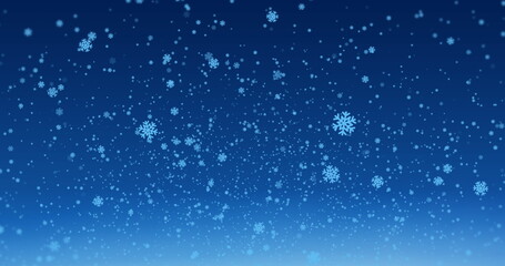 Image of snowflakes falling over blue background