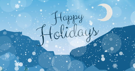 Naklejka premium Image of happy holidays, moon and snowflakes