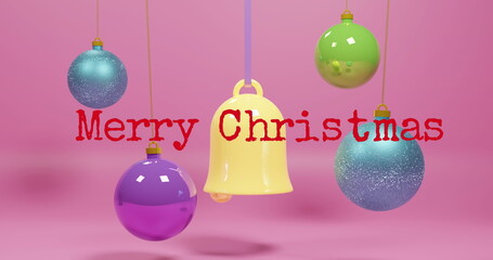Image of christmas greetings text over christmas decorations on pink background © vectorfusionart