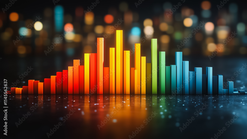 Poster a colorful line of blocks with a city skyline in the background