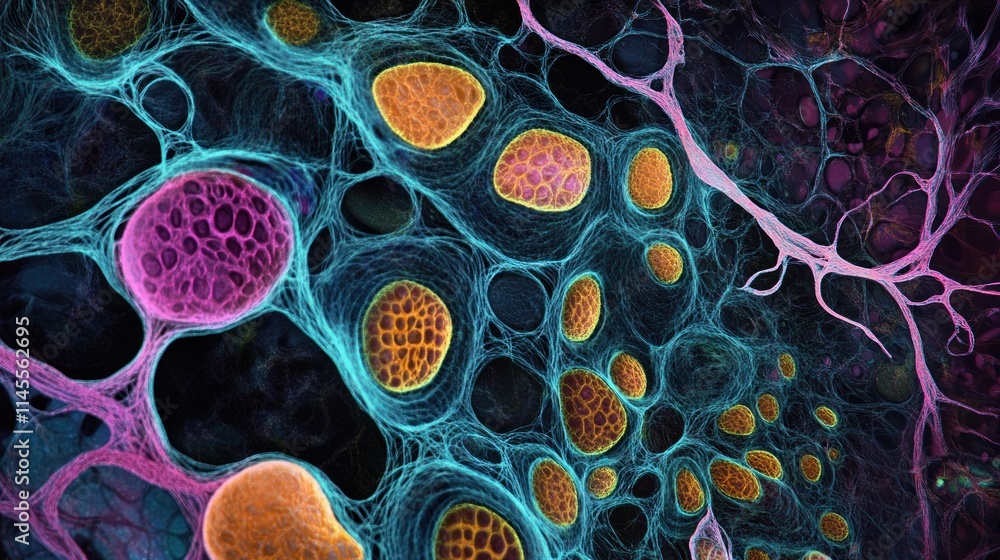 Poster microscopic cellular structures: a vivid exploration of biological networks and intricate cell anato