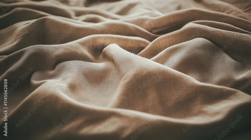 Poster soft and elegant textured fabric draped smoothly, capturing natural light with subtle warm tones to 