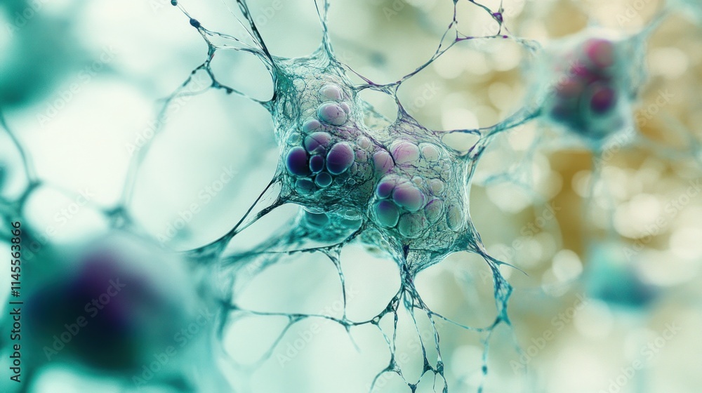 Poster microscopic view of neural network cells structure and interconnections in the human brain