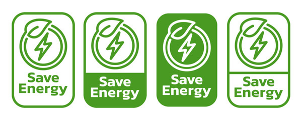 Save energy symbol. Energy icon with green leaf. Eco friendly, environmentally. Eco icon. Vector illustration.