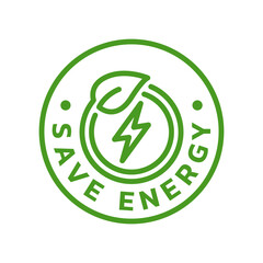 Save energy symbol. Energy icon with green leaf. Eco friendly, environmentally. Eco icon. Vector illustration.