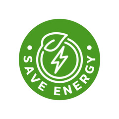 Save energy symbol. Energy icon with green leaf. Eco friendly, environmentally. Eco icon. Vector illustration.