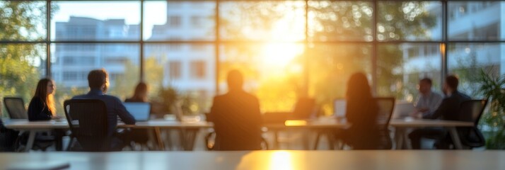 Fototapeta premium Blurred Image Of A Business Meeting With Natural Light In A Modern Office, Teamwork Concept