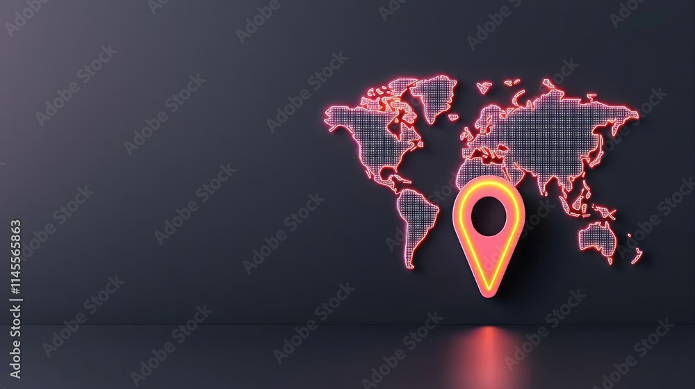 Poster capital cost idea. digital map with a location pin symbol illuminating the world.