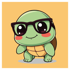 A lovely adorable cute hand-drawn cartoon sea turtle. 