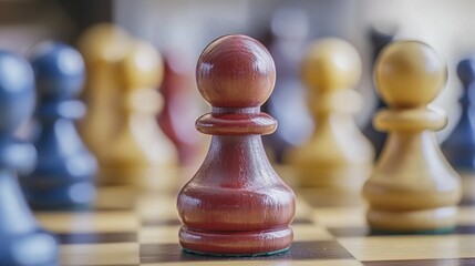 Strategic Chess Piece: A Close-Up of a Maroon Pawn on a Chessboard