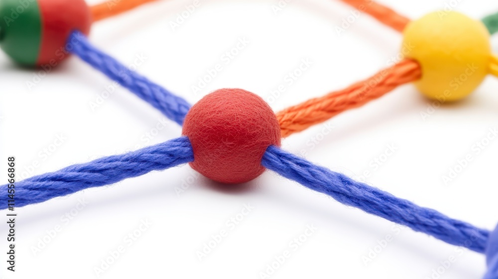 Poster a close-up view of colorful beads connected by strings, forming a geometric pattern.