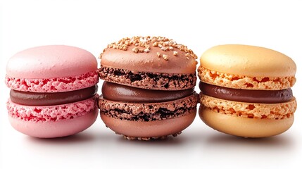 Fototapeta premium Set of three colorful macarons stacked together isolated on a transparent background perfect for bakery and dessertrelated designs