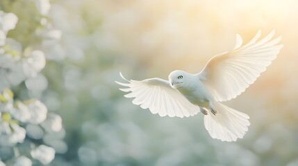 Obraz premium White Owl Soaring Through Spring Blossoms