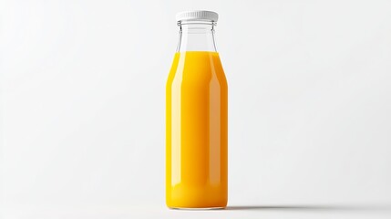 Mockup of an orange juice glass container, front view, isolated on a white pineapple juice bottle.