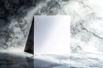 minimalist flyer with blank design placed on marble countertop under soft light