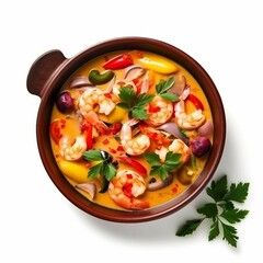 Moqueca Brazilian Food, Isolated on white background, flat lay