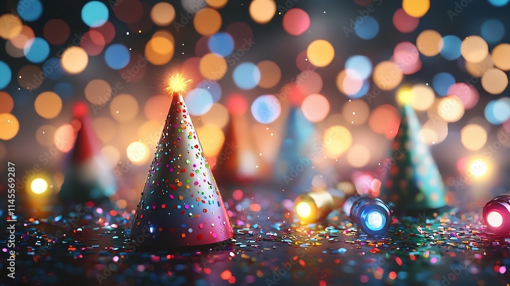 Poster dazzling new year s eve scene featuring a lively array of colorful bokeh lights flashy illuminations
