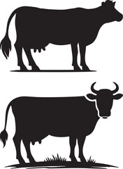 cow animal silhouette vector art illustration isolated on transparent background.