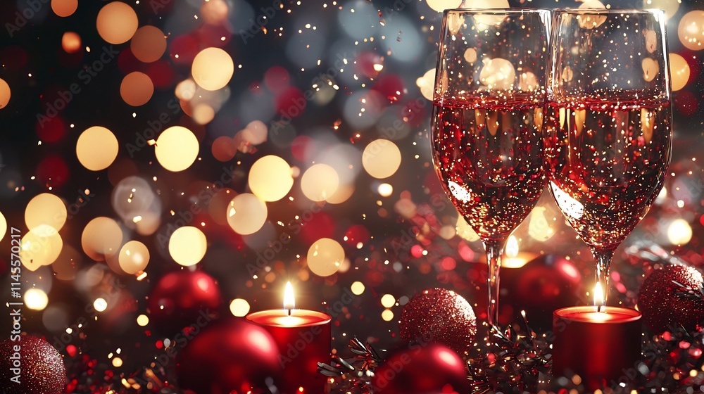 Poster elegant new year s eve backdrop with shimmering red and gold bokeh soft glowing candles and sparklin