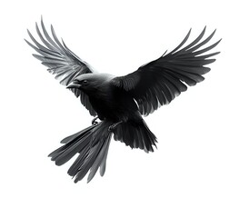 Obraz premium Majestic Bird Soaring Gracefully Through Air, Wings Spread Wide in Flight, Dark Feathers, Black and White Photography, Avian Beauty, Wildlife, Nature, Freedom, Power, Flight, Wings, Feathers, 