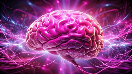A vibrant, digital depiction of a brain, radiating energy and light, symbolizing intelligence, creativity, and mental activity.