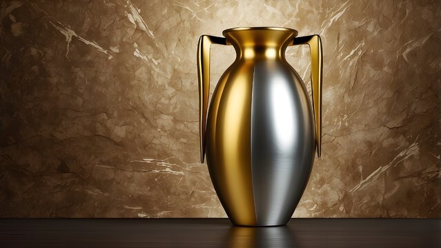 A golden and silver vase on a brown background with a texture painting. This wall art poster artwork features golden and silver acc