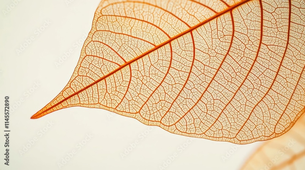 Poster macro natural concept. close-up of a delicate orange leaf showcasing intricate vein patterns.