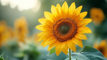 Single bright sunflower with vibrant yellow petals on a pale cream background cheerful minimalism