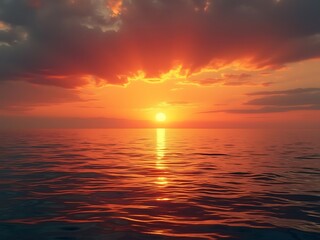 A breathtaking panoramic view of a calm ocean at sunset.