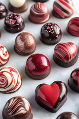 Obraz premium Gourmet Valentine's Day Chocolate: Elegant and Passionate Artisan Treats Display