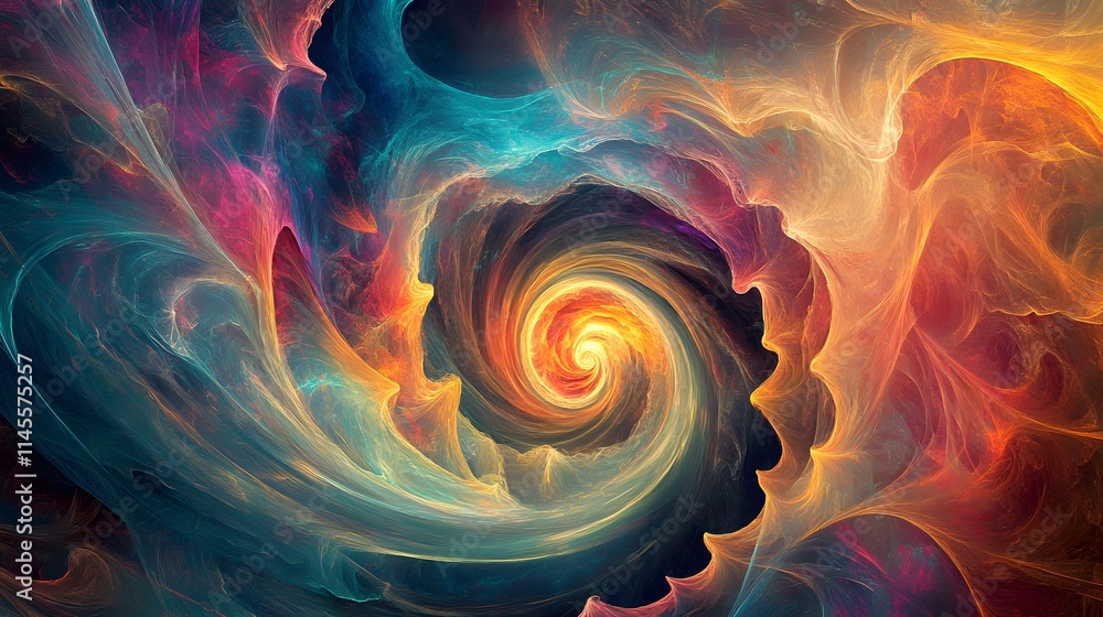 Poster vibrant cosmic swirl abstract universe digital art colorful environment dynamic viewpoint mystical c