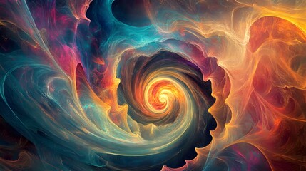 Vibrant cosmic swirl abstract universe digital art colorful environment dynamic viewpoint mystical concept