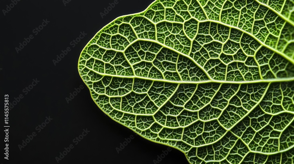 Poster micro foliage concept. close-up view of a green leaf showcasing intricate natural patterns and textu
